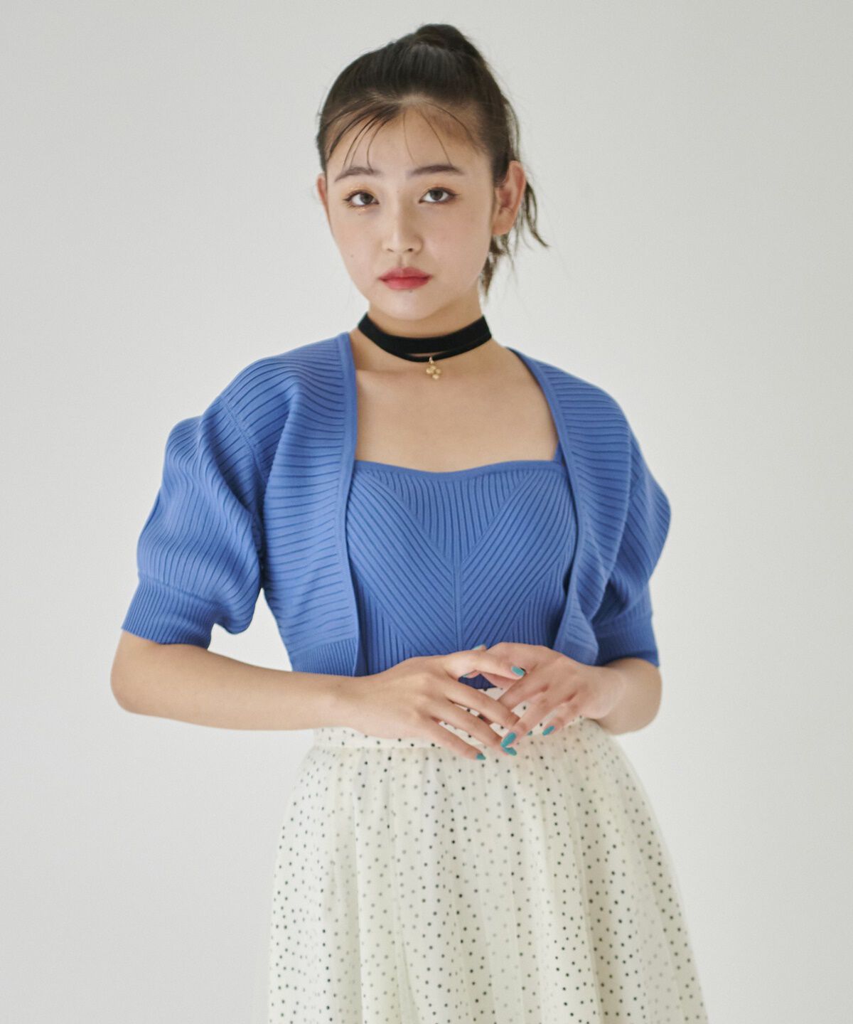 REDYAZEL「ニットキャミ&times;ボレロアンサンブル」|カーディガン|ブルー