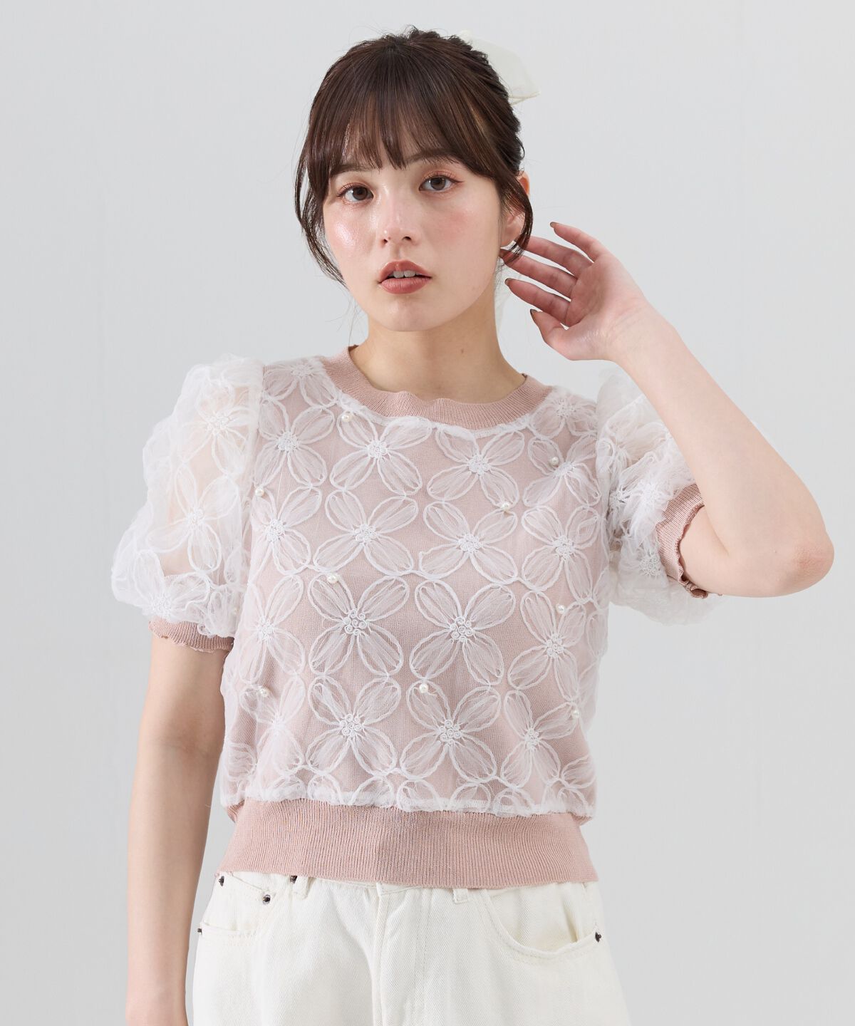 REDYAZEL「フラワーチュールドッキングニットトップス」|ニット・セーター|