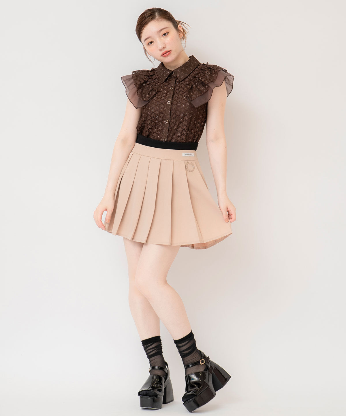 REDYAZEL「Wベルトワイドプリーツミニスカート」|フレア|