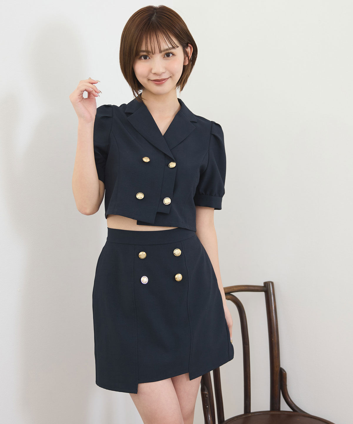 REDYAZEL「レイヤードダブルショートジャケット」|テーラードジャケット|ネイビー