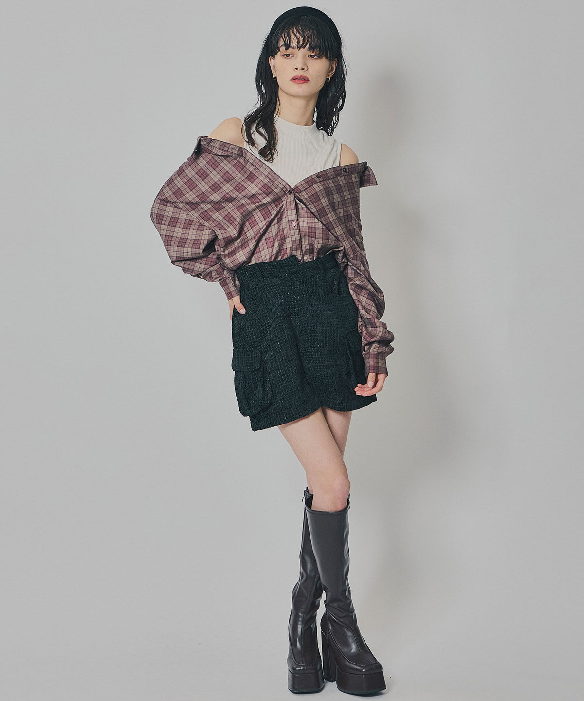 REDYAZEL「マルチウェイオフショルチェックシャツ&times;タンクトップ」|シャツ・ブラウス|