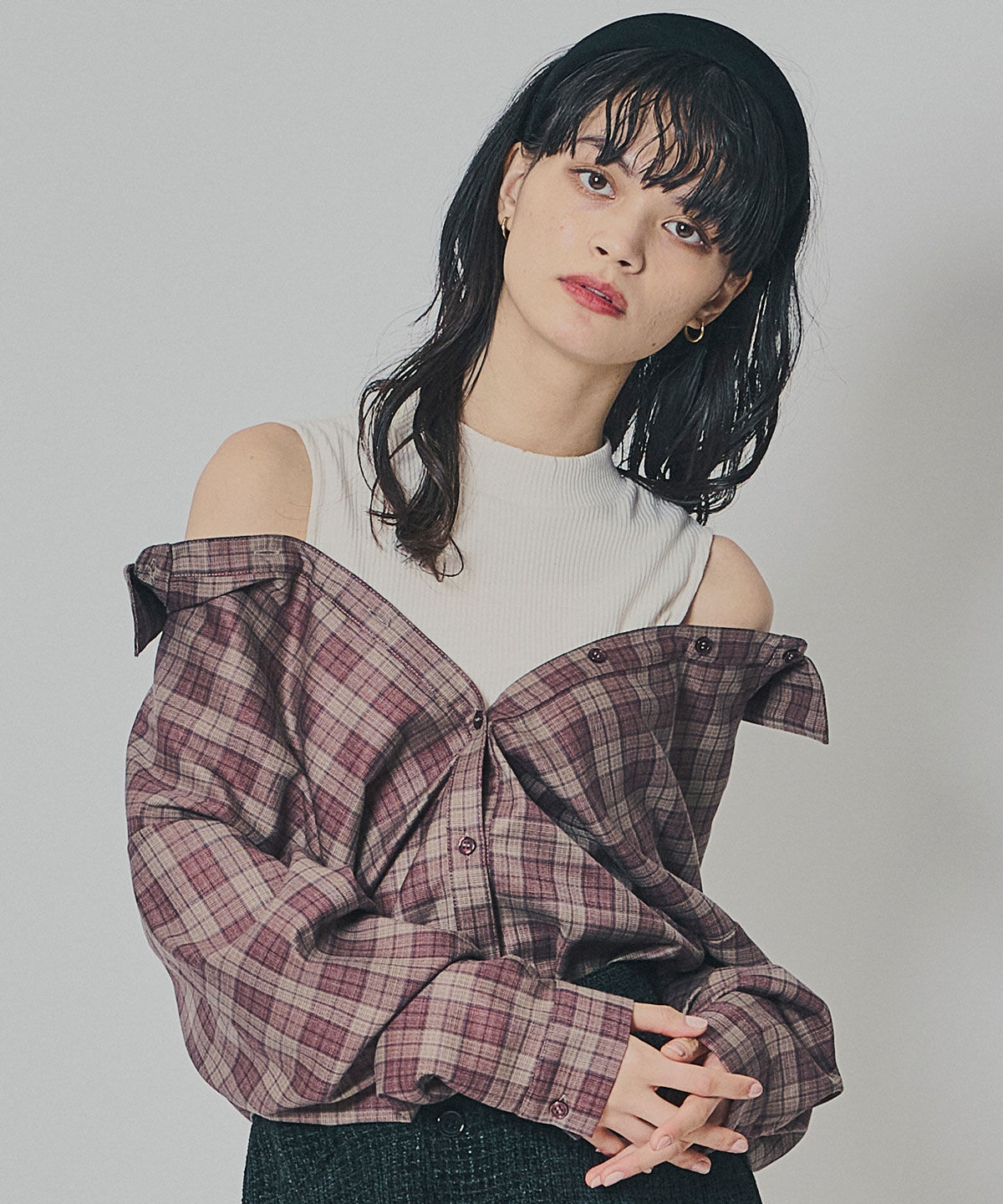 REDYAZEL「マルチウェイオフショルチェックシャツ&times;タンクトップ」|シャツ・ブラウス|