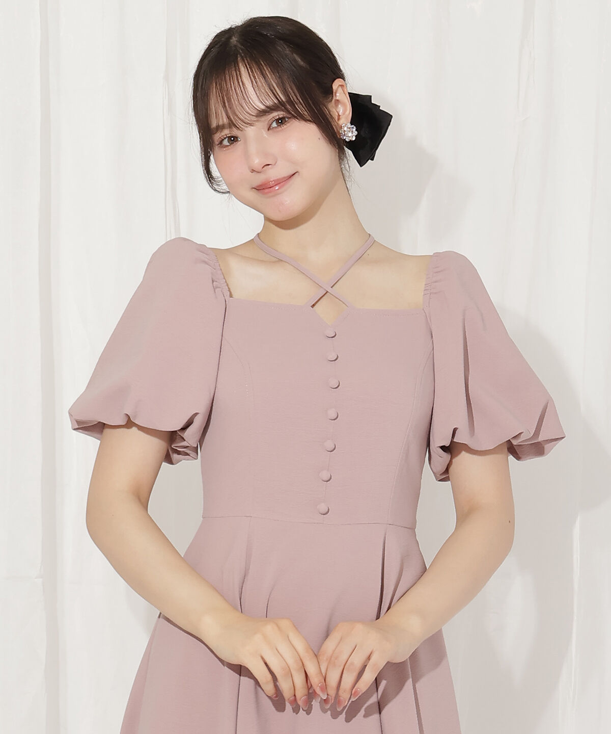 WILLSELECTION「クロスネックバルーンスリーブワンピース」|ワンピース|