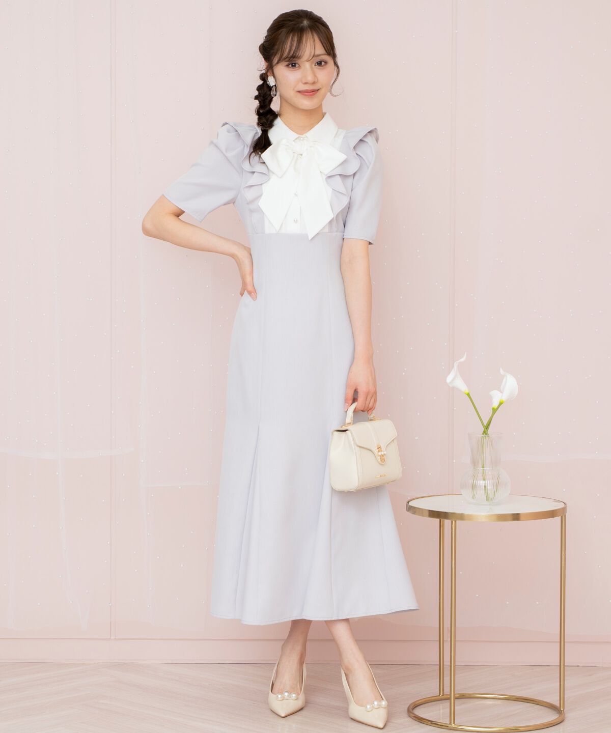 WILLSELECTION「ヨーク切り替えリボンタイマーメイドワンピース」|ワンピース|サックス