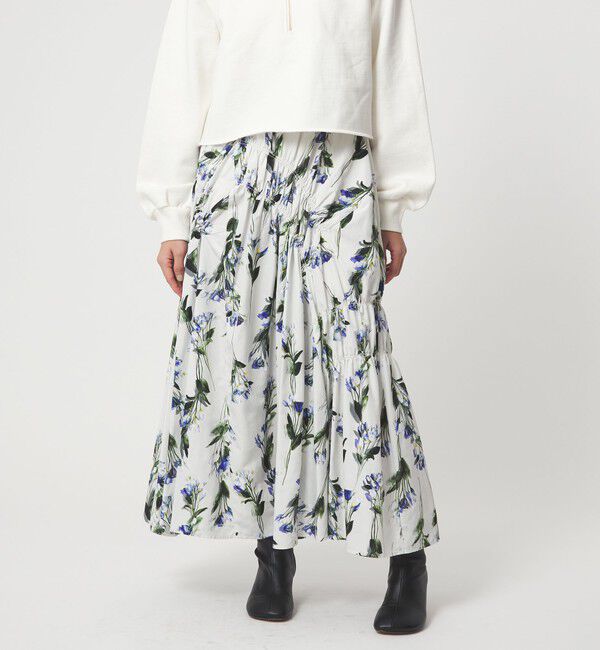 EMMEL REFINES「＜EMMEL REFINES＞EM フラワープリント シャーリング スカート」|スカート|OFF WHITE