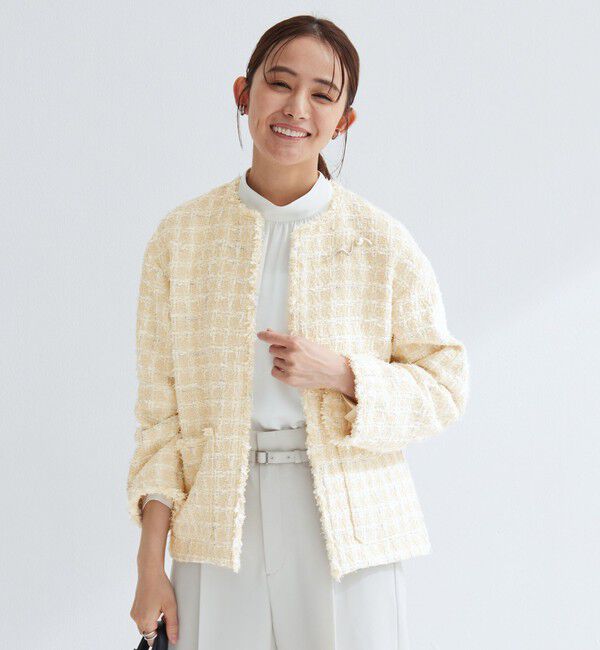 UNITED ARROWS green label relaxing「ファンシー ツイードライク ポケット ノーカラー ジャケット」|ノーカラージャケット|