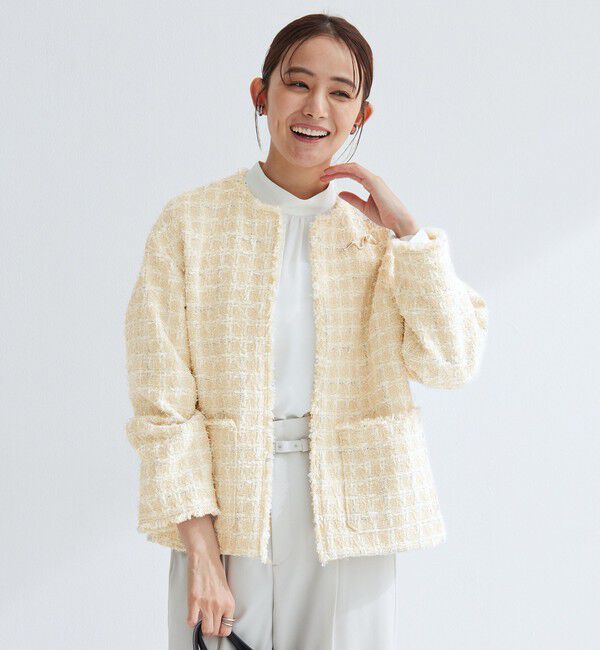 UNITED ARROWS green label relaxing「ファンシー ツイードライク ポケット ノーカラー ジャケット」|ノーカラージャケット|
