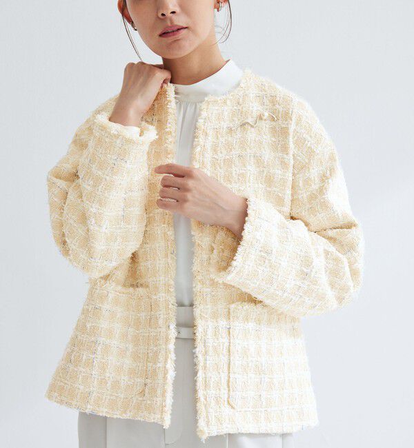UNITED ARROWS green label relaxing「ファンシー ツイードライク ポケット ノーカラー ジャケット」|ノーカラージャケット|