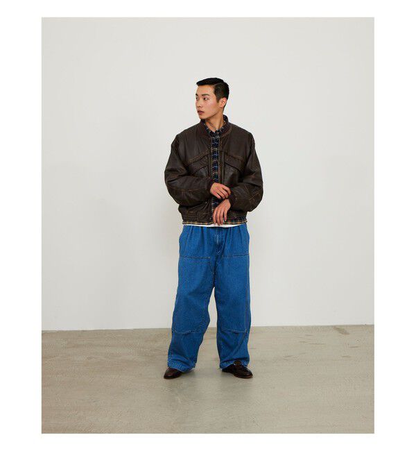 BEAMS「ユーズド加工 レザー ショートブルゾン」|ブルゾン・スタジャン|