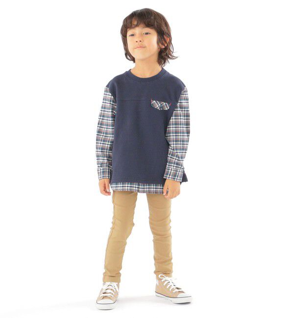 SHIPS KIDS「SHIPS KIDS:100～130cm / チェックシャツ コンビ カットソー」|Tシャツ・カットソー|