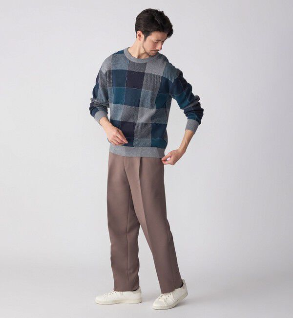 SHIPS「SHIPS:〈手洗い可能〉コットン カシミヤ チェック クルーネック ニット」|ニット・セーター|