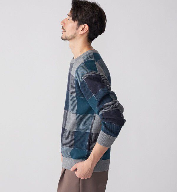 SHIPS「SHIPS:〈手洗い可能〉コットン カシミヤ チェック クルーネック ニット」|ニット・セーター|