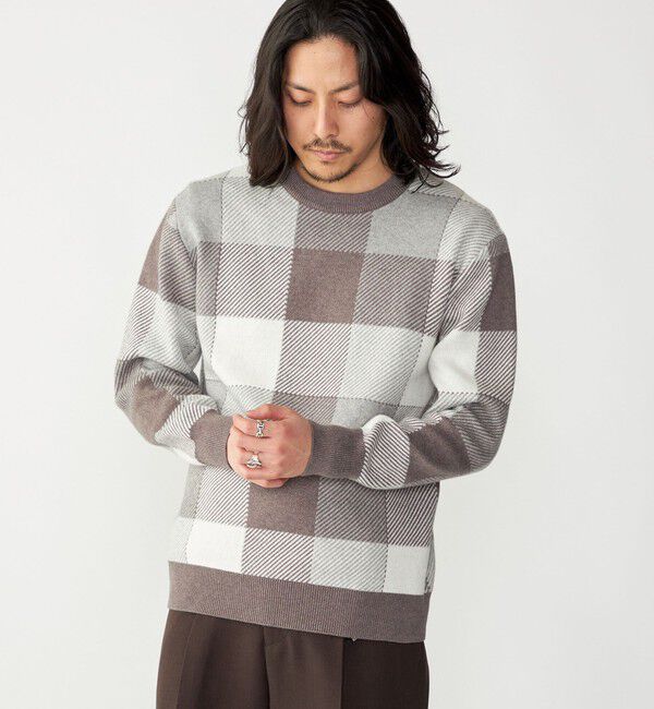 SHIPS「SHIPS:〈手洗い可能〉コットン カシミヤ チェック クルーネック ニット」|ニット・セーター|