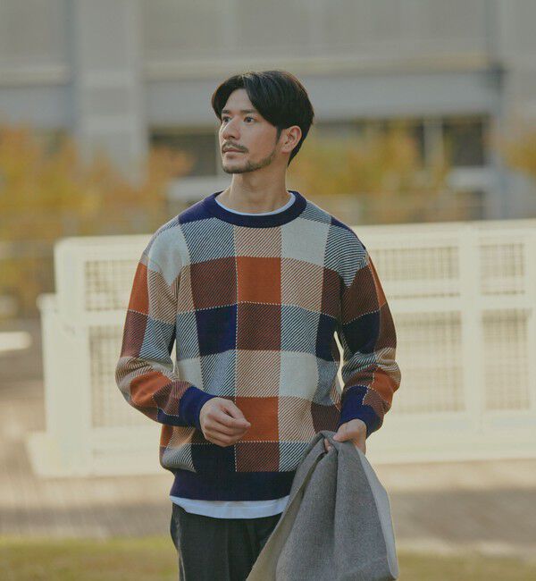 SHIPS「SHIPS:〈手洗い可能〉コットン カシミヤ チェック クルーネック ニット」|ニット・セーター|