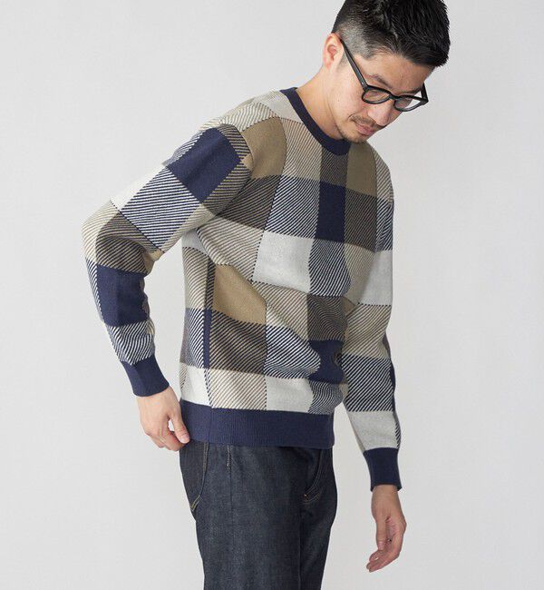 SHIPS「SHIPS:〈手洗い可能〉コットン カシミヤ チェック クルーネック ニット」|ニット・セーター|