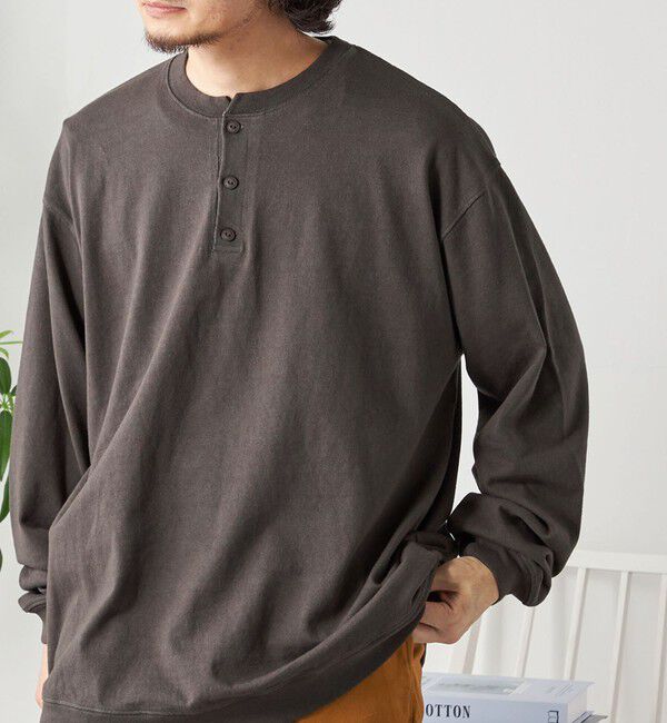 SHIPS any「SHIPS any: COTTON USA ガーメントダイ ヘビーウェイト ヘンリーネック Tシャツ (ロンT)◇」|Tシャツ・カットソー|ダークグレー