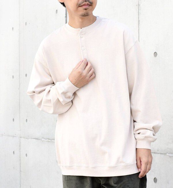 SHIPS any「SHIPS any: COTTON USA ガーメントダイ ヘビーウェイト ヘンリーネック Tシャツ (ロンT)◇」|Tシャツ・カットソー|ベージュ