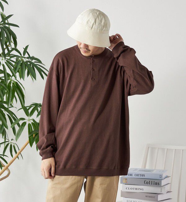 SHIPS any「SHIPS any: COTTON USA ガーメントダイ ヘビーウェイト ヘンリーネック Tシャツ (ロンT)◇」|Tシャツ・カットソー|ブラウン