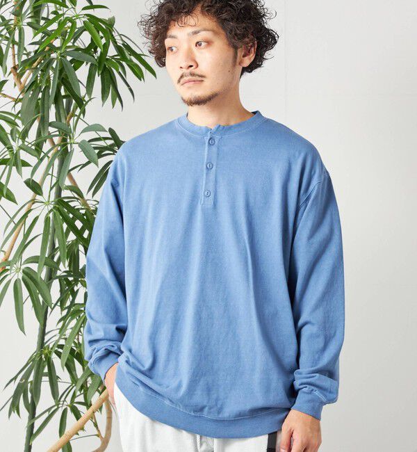 SHIPS any「SHIPS any: COTTON USA ガーメントダイ ヘビーウェイト ヘンリーネック Tシャツ (ロンT)◇」|Tシャツ・カットソー|ブルー