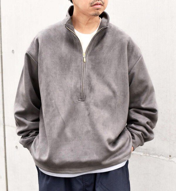 SHIPS any「SHIPS any; 〈洗濯機可能〉フェイクスエード (ポリエステル) / レイヤード ハーフジップ プルオーバー◇」|スウェット・ジャージ|