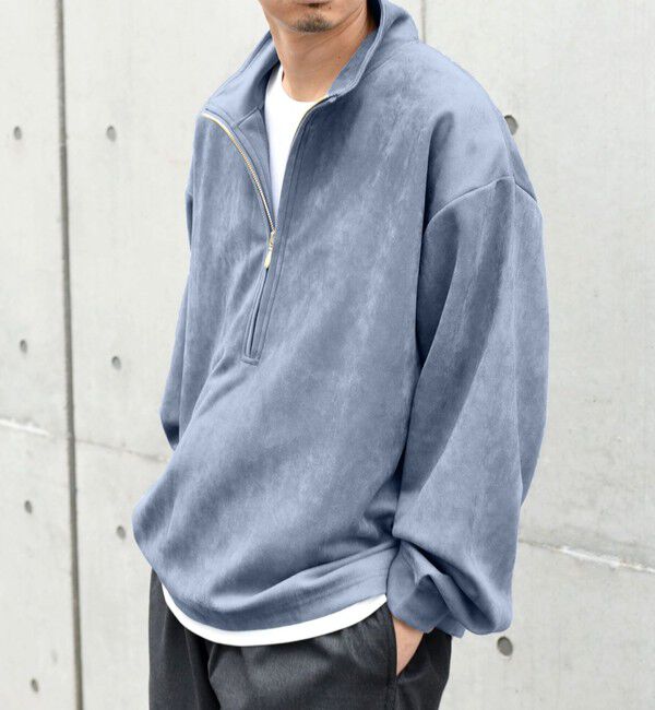 SHIPS any「SHIPS any; 〈洗濯機可能〉フェイクスエード (ポリエステル) / レイヤード ハーフジップ プルオーバー◇」|スウェット・ジャージ|ライトブルー