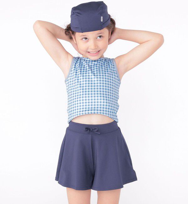 SHIPS KIDS「SHIPS KIDS:120～150cm / ギンガムチェック 無地 セパレート スイム ウェア」|コンビネゾン|ネイビー