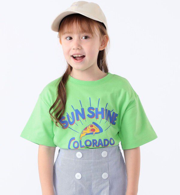 SHIPS KIDS「SHIPS KIDS:100～130cm /〈接触冷感/吸水速乾〉ピザ モチーフ 半袖 TEE」|Tシャツ・カットソー|ライトグリーン