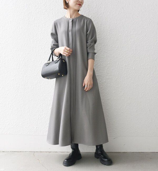 SHIPS any「SHIPS any:〈洗濯機可能〉シャーク ピンタック Aライン ワンピース」|ワンピース|グレー