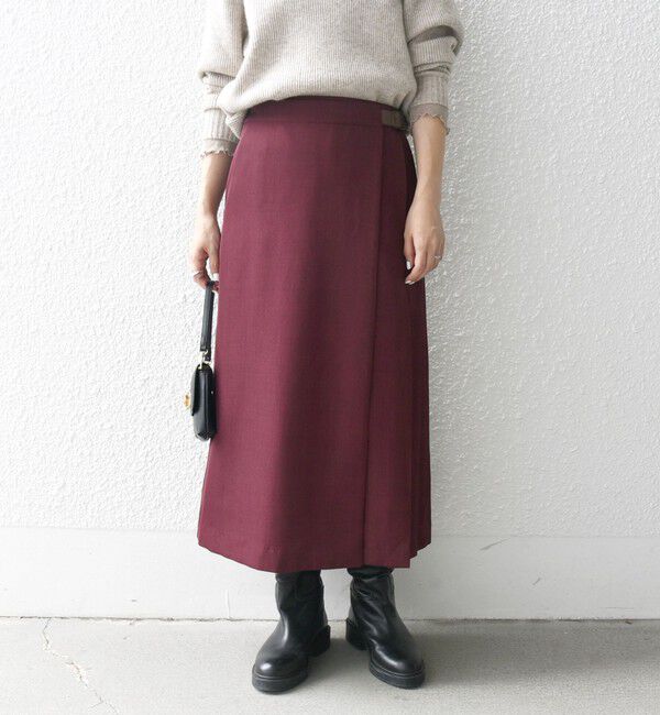 SHIPS any「SHIPS any:〈洗濯機可能〉ウーステッド ミニベルト プリーツ スカート」|スカート|ワイン