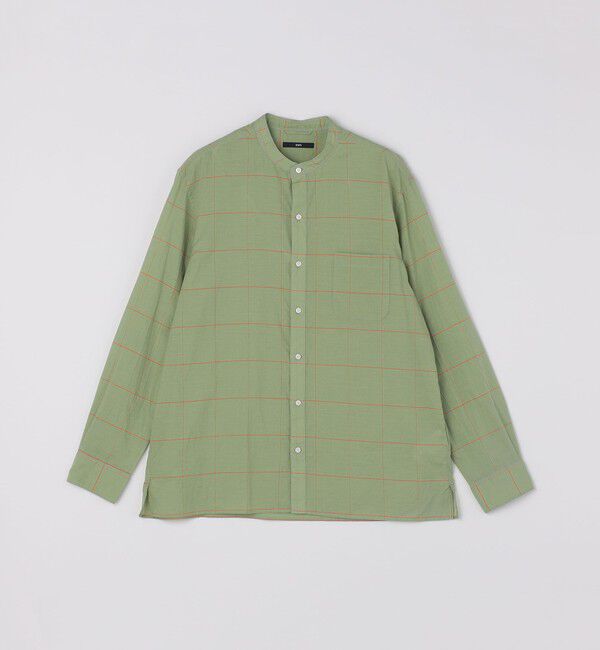 SHIPS「SHIPS: コットン シルク ペールチェック バンドカラー ロングスリーブ シャツ」|シャツ・ブラウス|