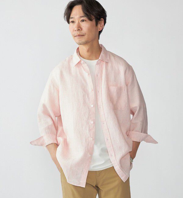 SHIPS「SHIPS: レイモンド レギュラーカラー リネン 7スリーブ シャツ」|シャツ・ブラウス|ピンク