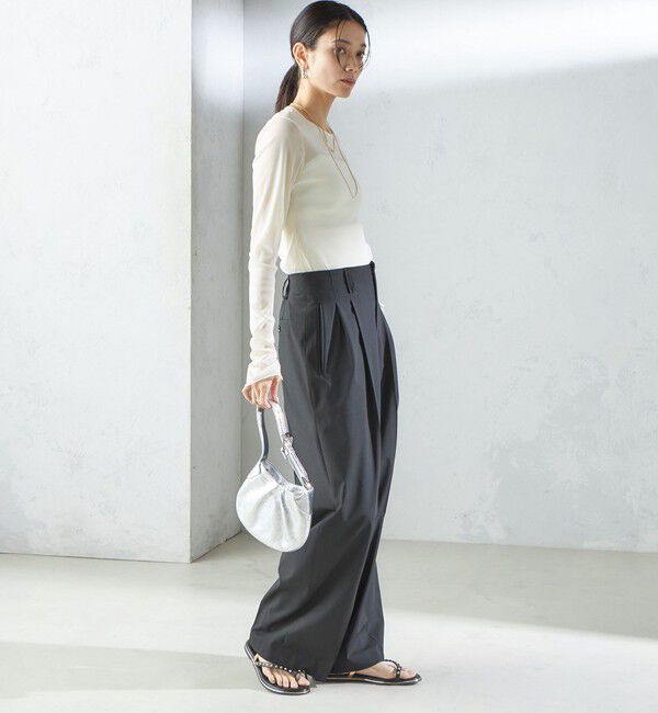 SHIPS for women「〈手洗い可能〉ストレッチ チュール ロング スリーブ TEE」|Tシャツ・カットソー|