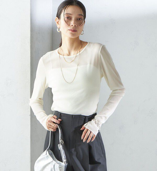 SHIPS for women「〈手洗い可能〉ストレッチ チュール ロング スリーブ TEE」|Tシャツ・カットソー|