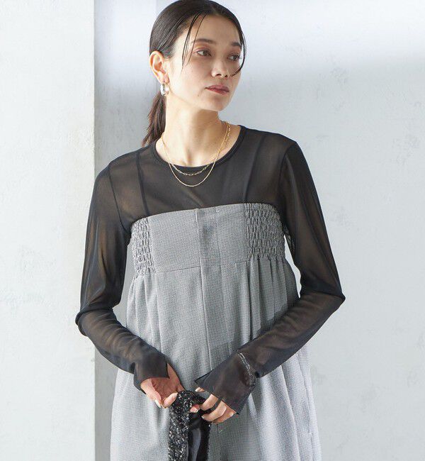 SHIPS for women「〈手洗い可能〉ストレッチ チュール ロング スリーブ TEE」|Tシャツ・カットソー|