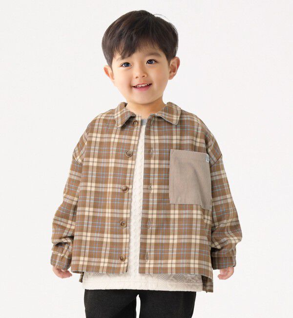SHIPS Colors 「SHIPS Colors:100～140cm /〈洗濯機可能〉チェック ワイド ボックスシャツ」|シャツ・ブラウス|ベージュ