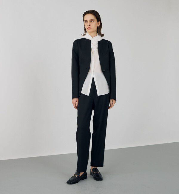 DES PRES「ポリエステルウールバラシャ カラーレスジャケット」|ノーカラージャケット|