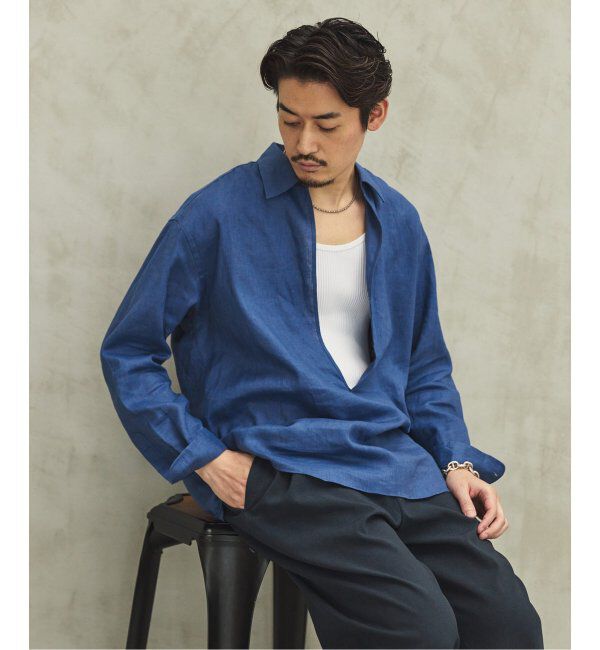 EDIFICE「《追加》リネン スキッパー シャツ」|シャツ・ブラウス|ブルー