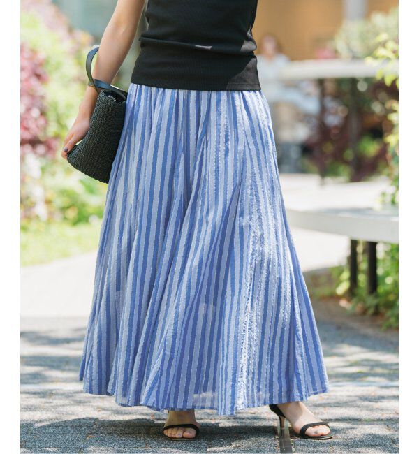 Spick and Span「HYU ストライプギャザーフレアスカート」|スカート|