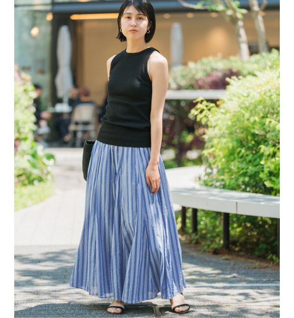 Spick and Span「HYU ストライプギャザーフレアスカート」|スカート|