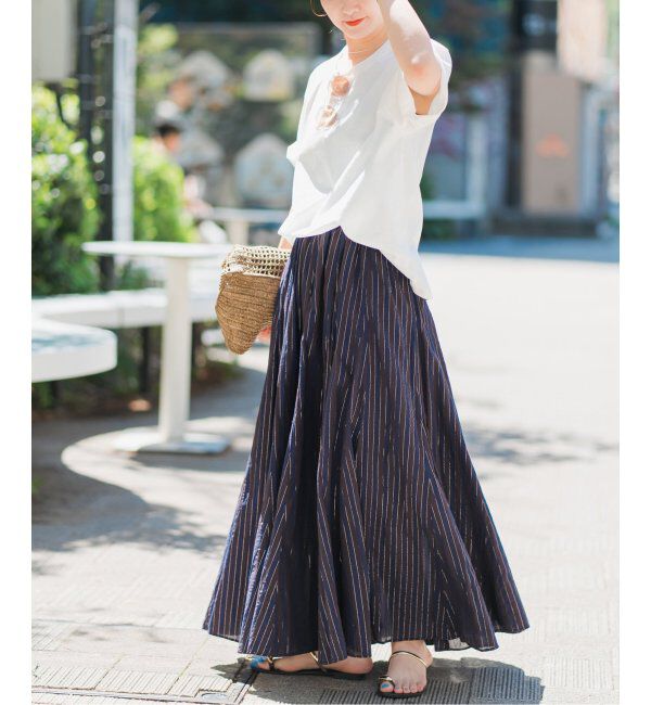Spick and Span「HYU ストライプギャザーフレアスカート」|スカート|