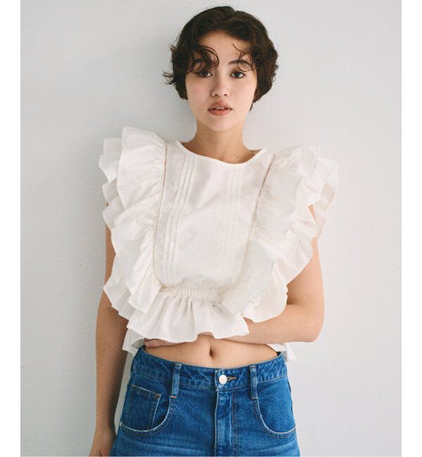 U by SPICK&SPAN「コットンフリルピンタックブラウス」|シャツ・ブラウス|ホワイト