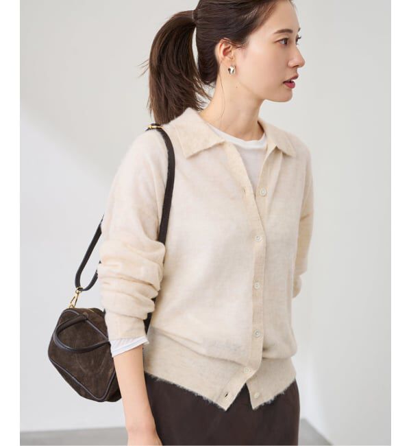 FRAMeWORK「シアーシャギー衿付きカーディガン」|カーディガン|ベージュ