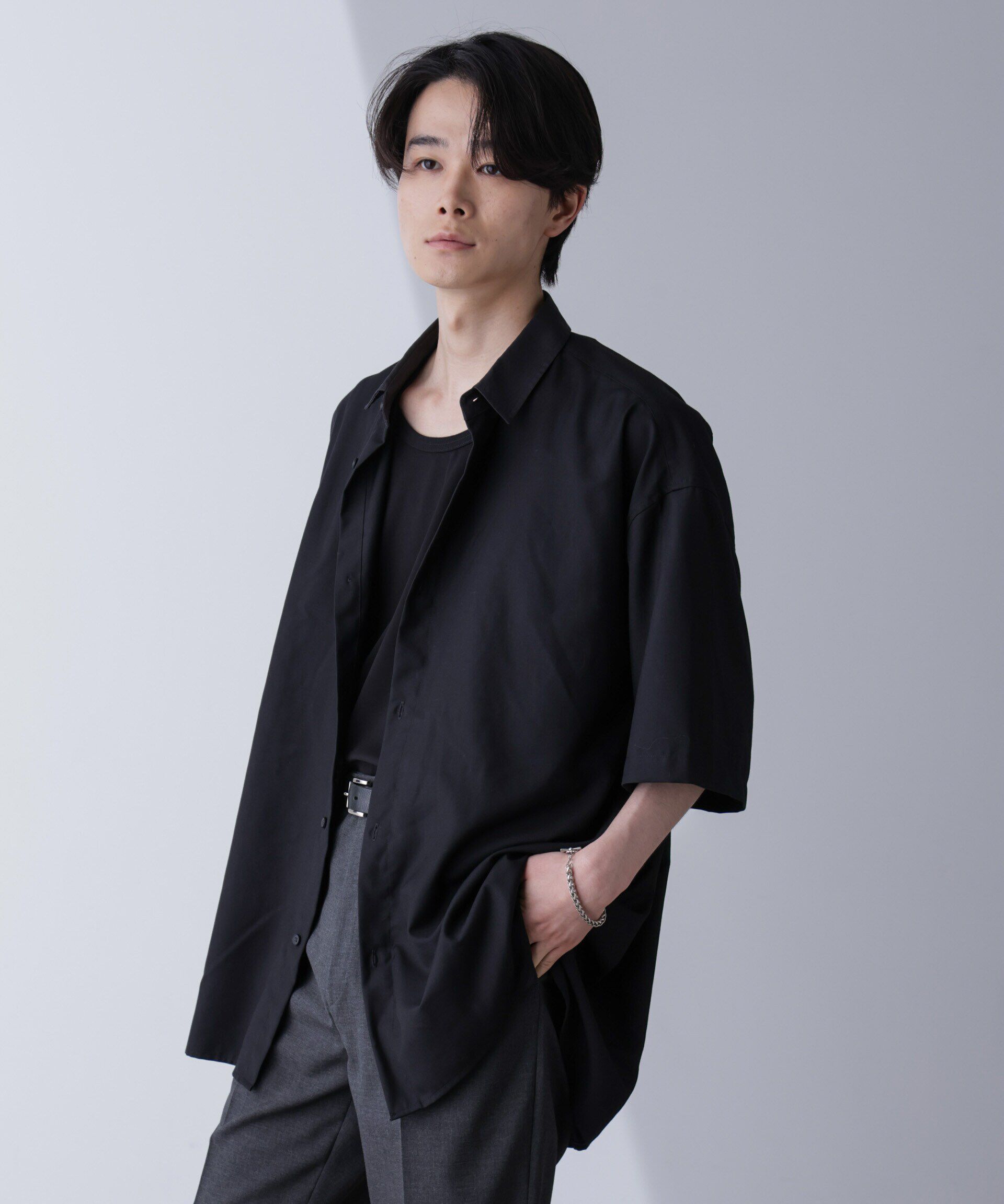 nano･universe「バイカラードレープシャツ 半袖」|シャツ・ブラウス|