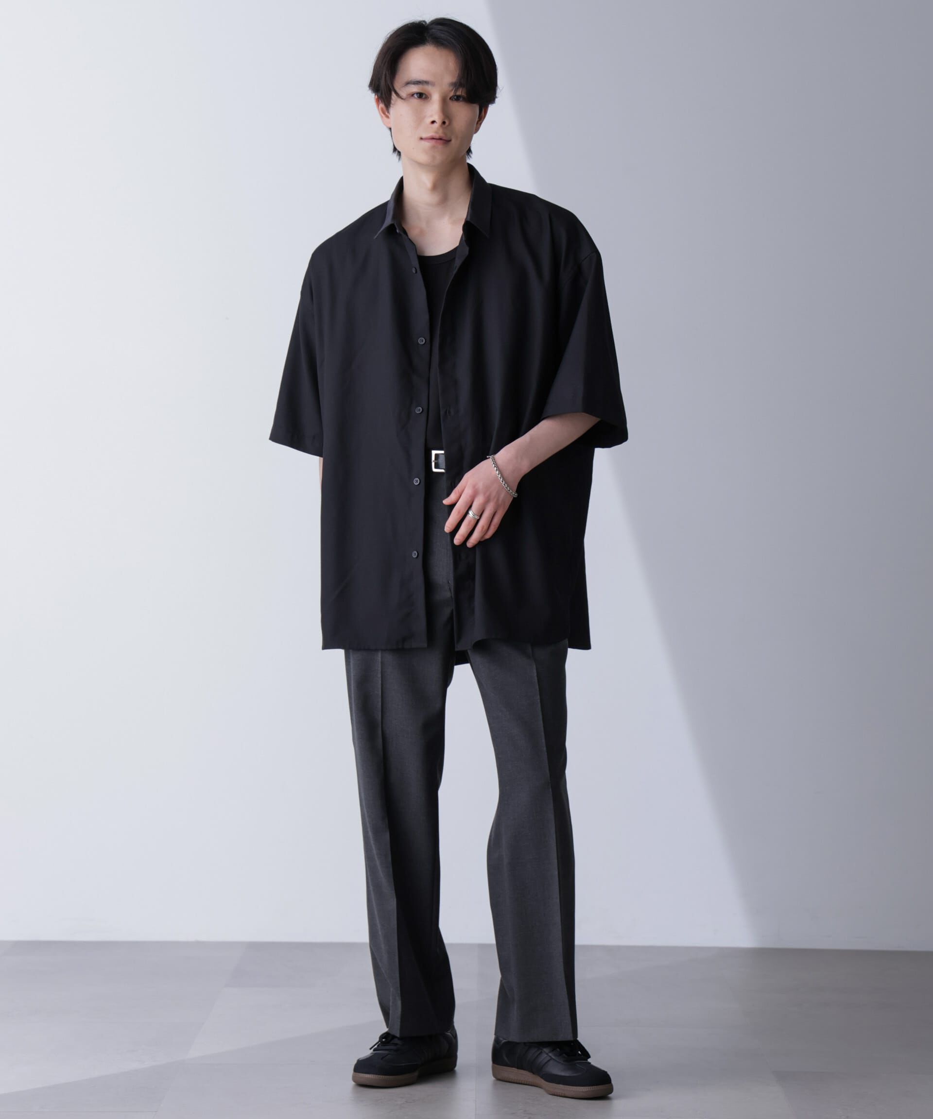 nano･universe「バイカラードレープシャツ 半袖」|シャツ・ブラウス|