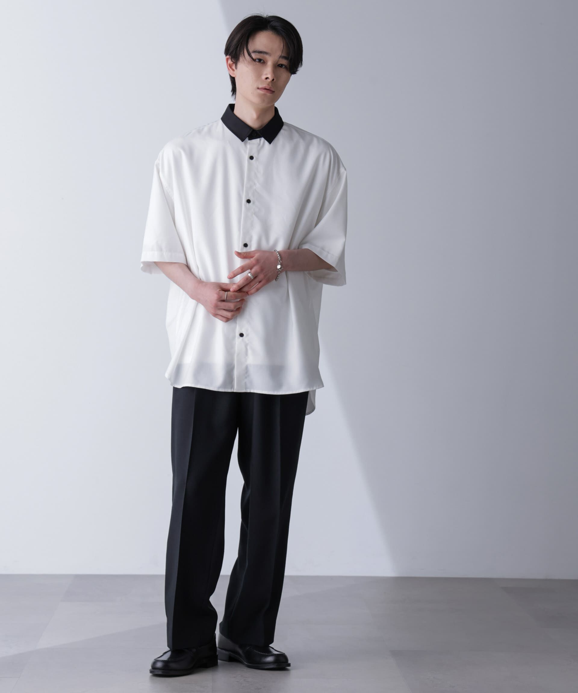 nano･universe「バイカラードレープシャツ 半袖」|シャツ・ブラウス|