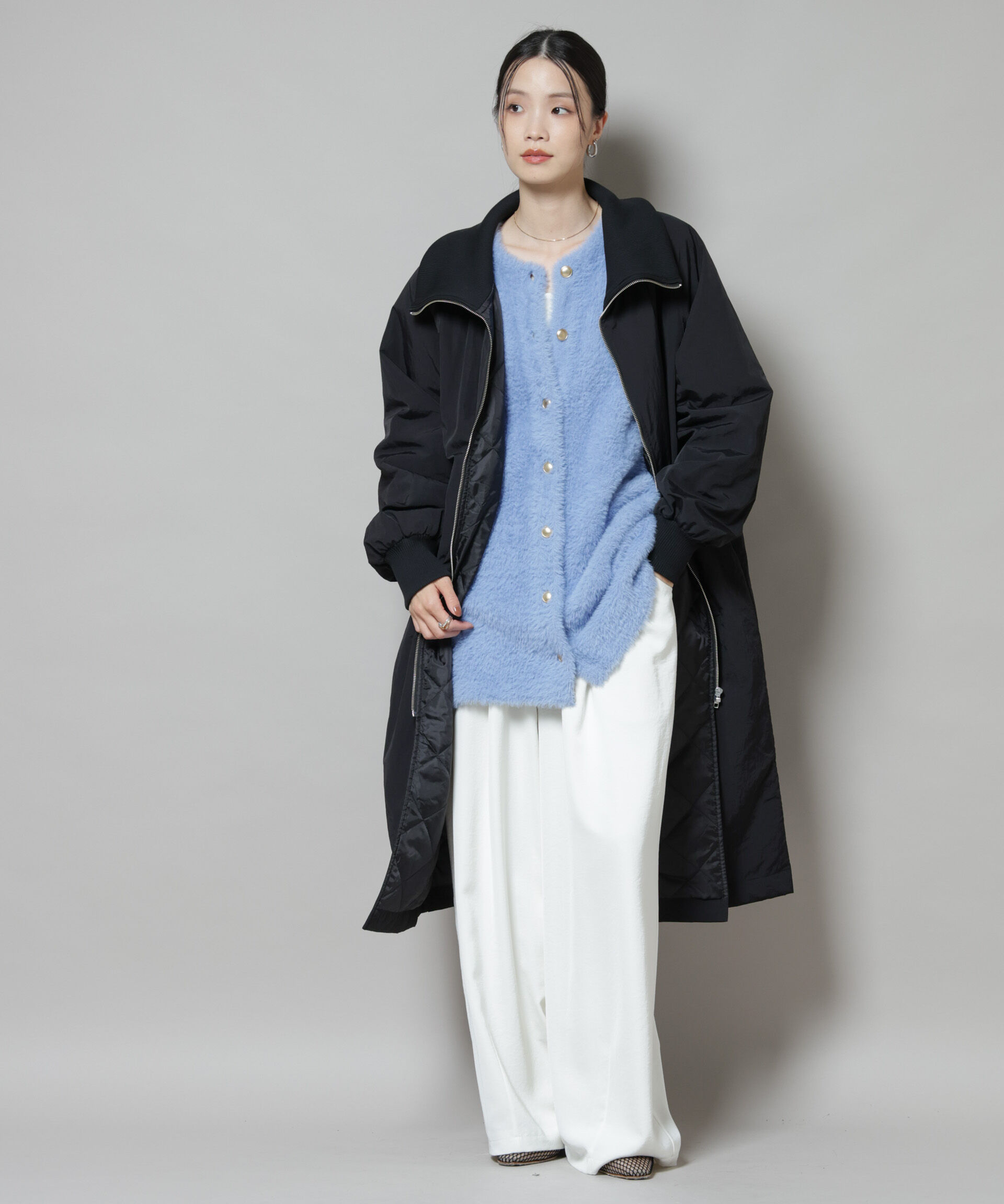 撥水加工・機能中綿 ジップアップリブロングコート（nano・universe