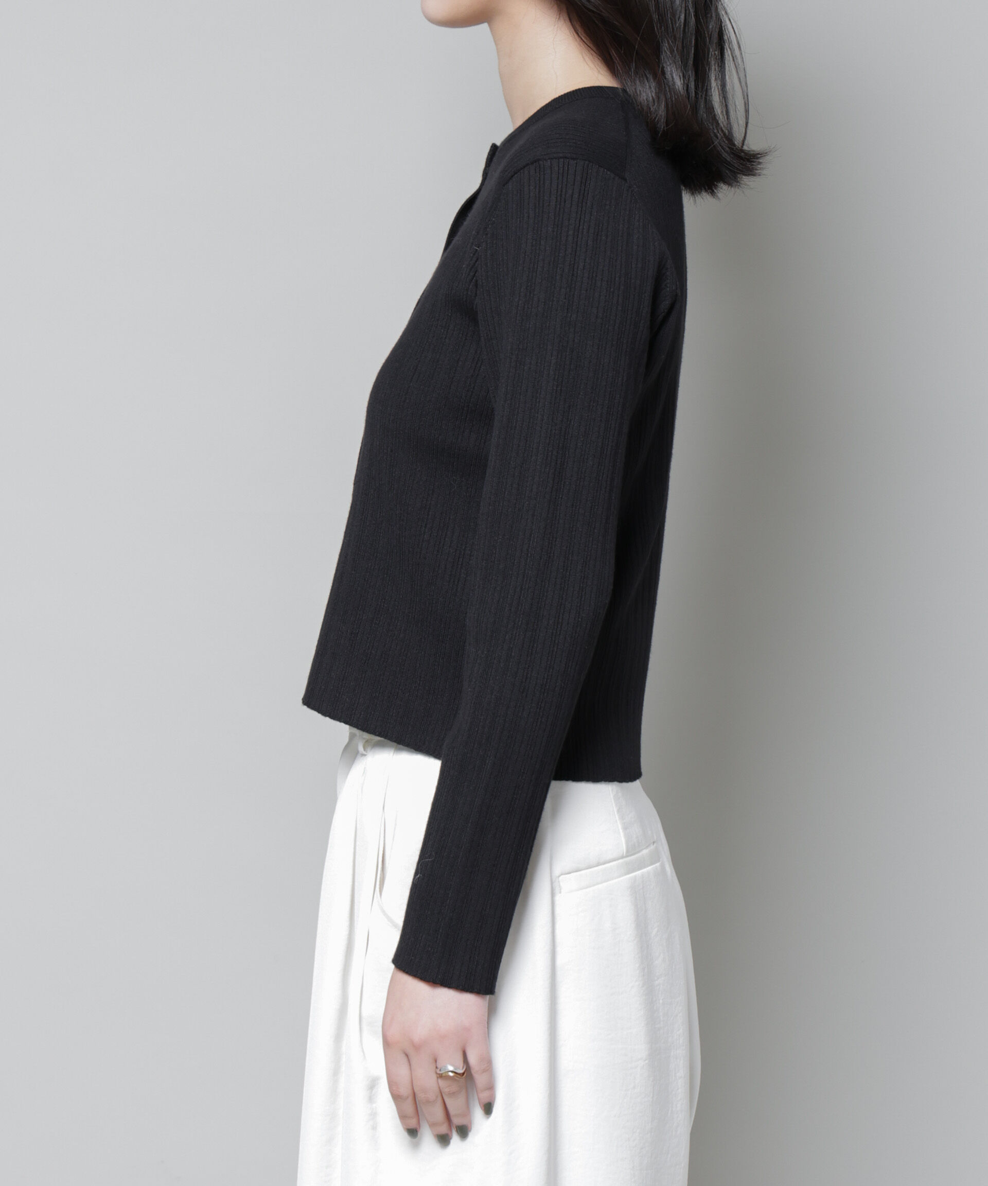 nano･universe「ホホバオイル加工ランダムリブカーディガン」|ニット・セーター|