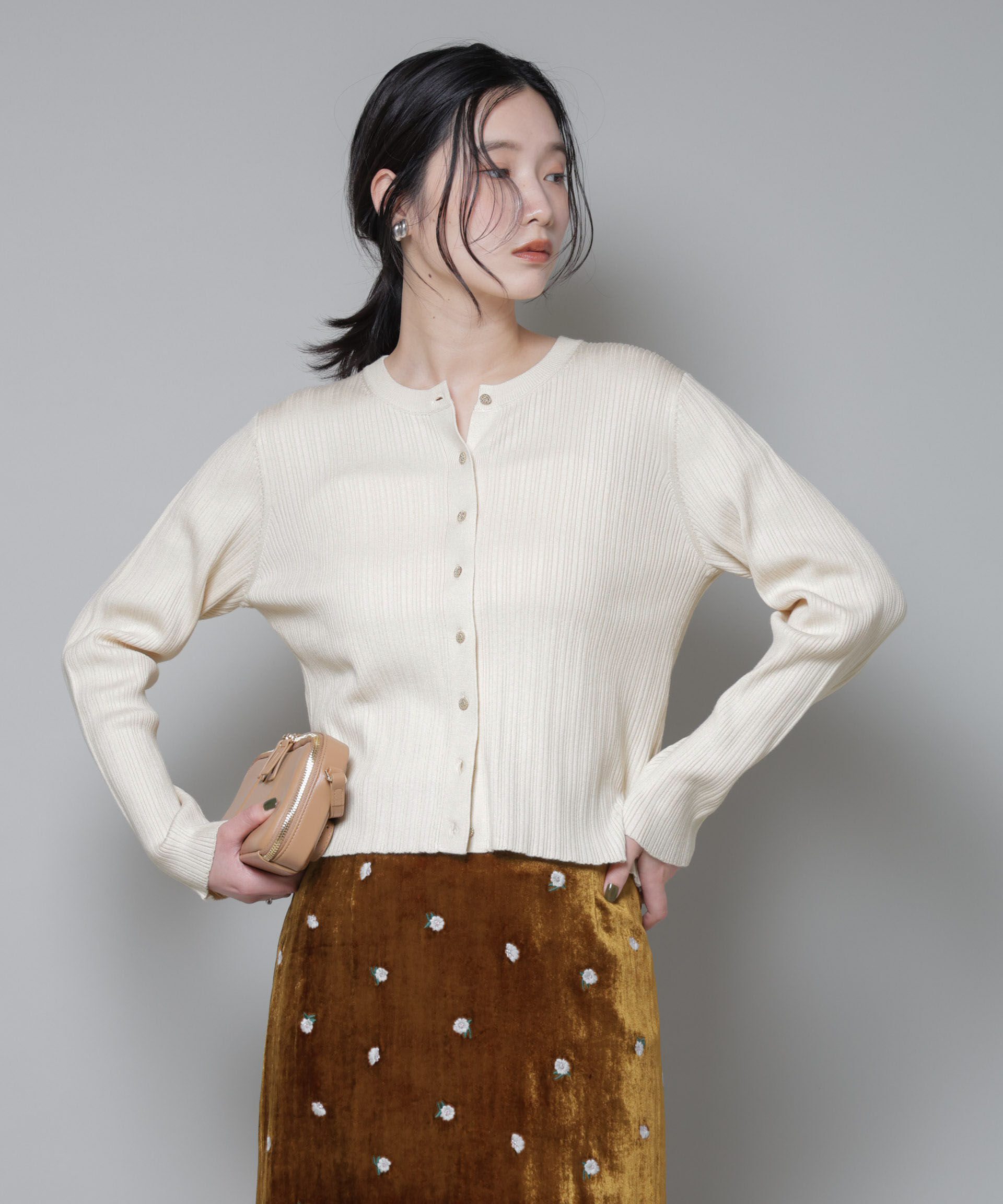 nano･universe「ホホバオイル加工ランダムリブカーディガン」|ニット・セーター|