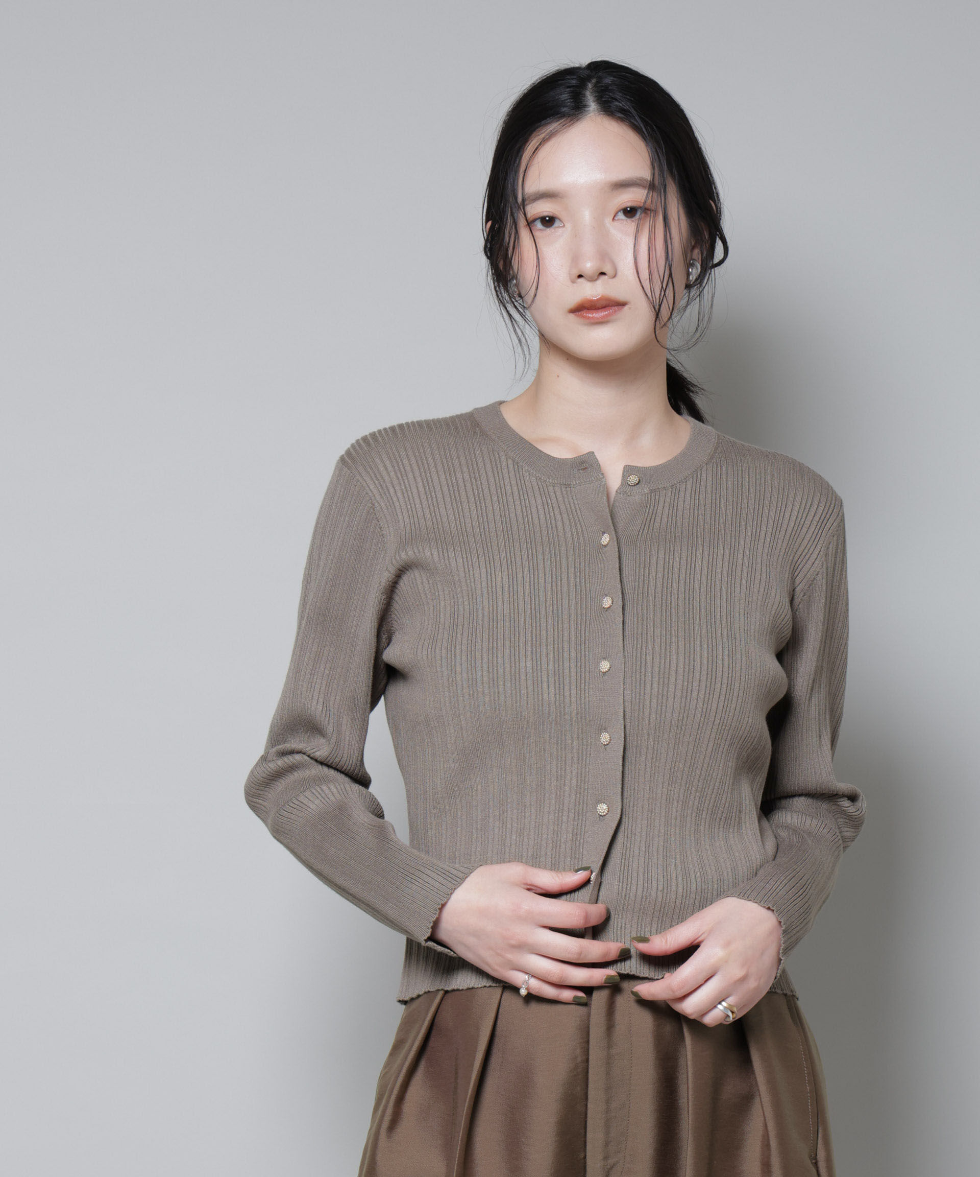 nano･universe「ホホバオイル加工ランダムリブカーディガン」|ニット・セーター|