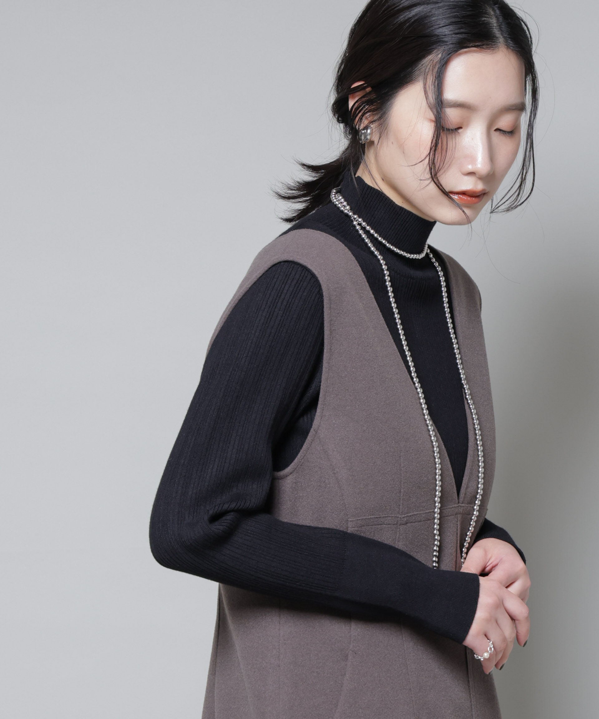 nano･universe「ホホバオイル加工ランダムリブタートルニット」|ニット・セーター|